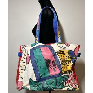 Ken Done VGUC Multicolor Print Coated Cotton Tote Bag Purse Carryall Beach Bag